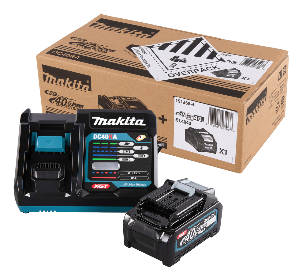 Powerpack XGT Makita 191J65-4 Latauslaite DC40RA, 1kpl BL4040. Pahvilaatikossa