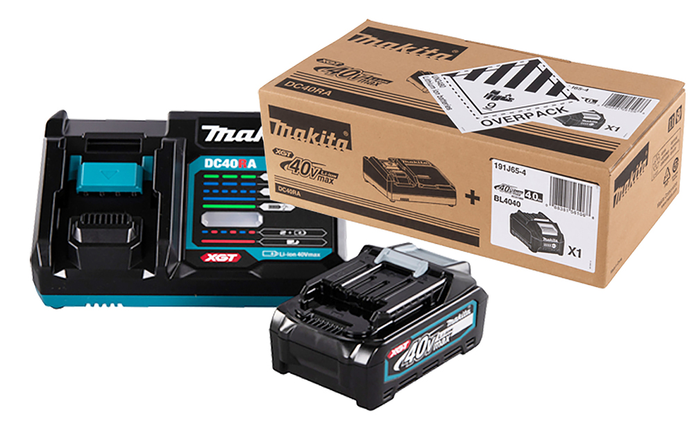 Powerpack XGT Makita 191J65-4 Latauslaite DC40RA, 1kpl BL4040. Pahvilaatikossa
