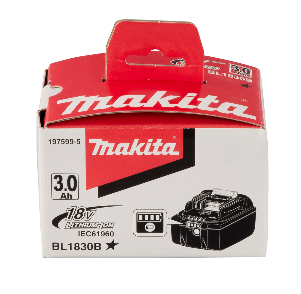 Akku BL1830B, 18V, 3,0 Ah, liukulukitus, kapasiteettinäyttö