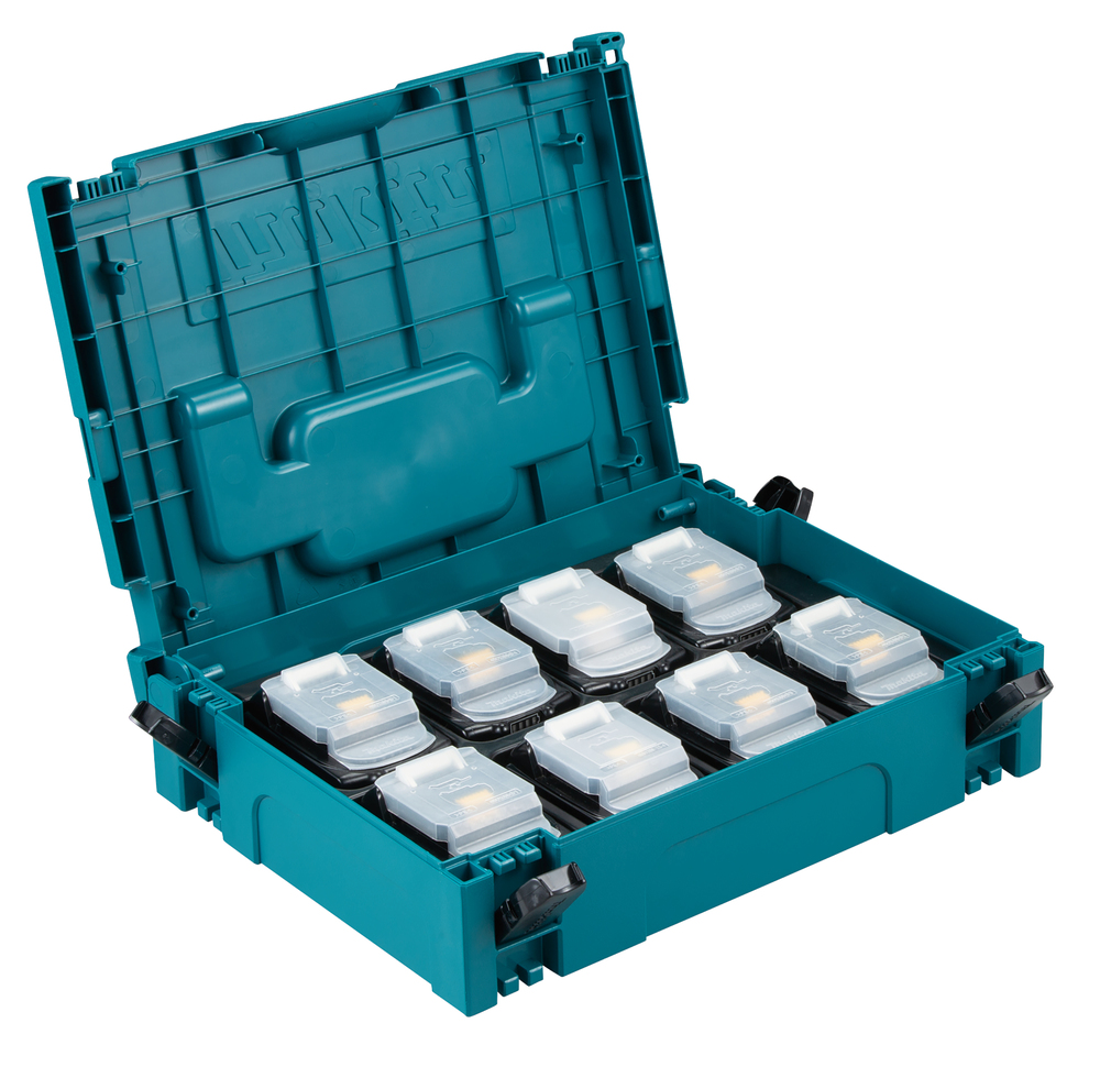 Akkupaketti 8 kpl BL1850B Makpac salkussa. 18V, 5,0 Ah, Li-Ion, liukulukitus, kapasiteettinäyttö