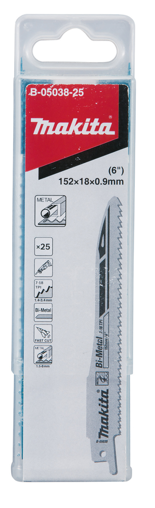 Hacksaw blade Makita B-05038-25 150x0,9mm BiM metal 1-8mm (7-18tpi), 25pcs, (SA123XF)