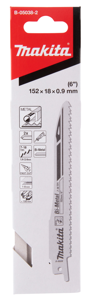 Hacksaw blade Makita B-05038-2 150x0,9mm BiM metal 1-8mm (7-18tpi), 2pcs, (SA123XF)