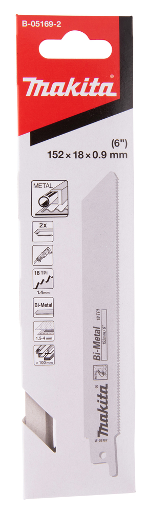 Hacksaw blade Makita B-05169-2 150x0,9mm BiM metal 1,5-4mm, (18tpi), 2pcs, (S922EF)