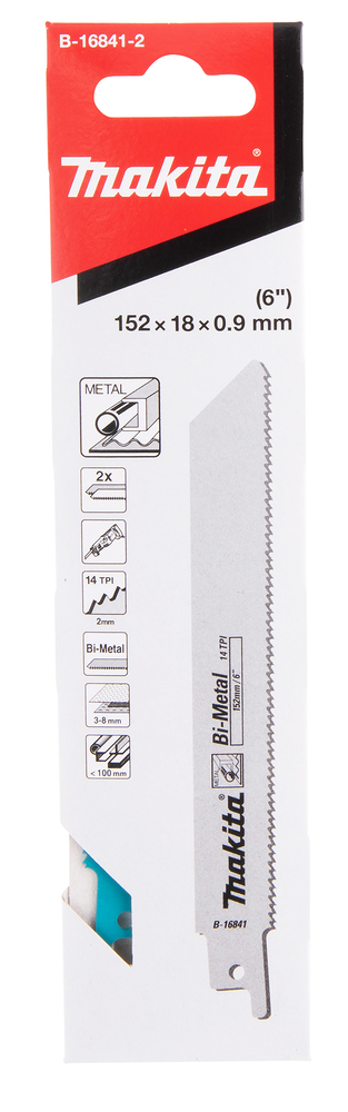 Hacksaw blade Makita B-16841-2 150x0,9mm BiM metal 3-8mm, (14tpi), 2pcs, (S922BF)