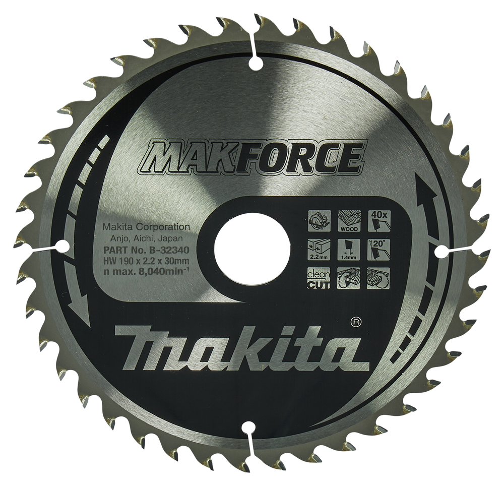 Circular saw blade 190x30x2.2mm, Z-40 for wood, circular saws, fine cutting. Makforce