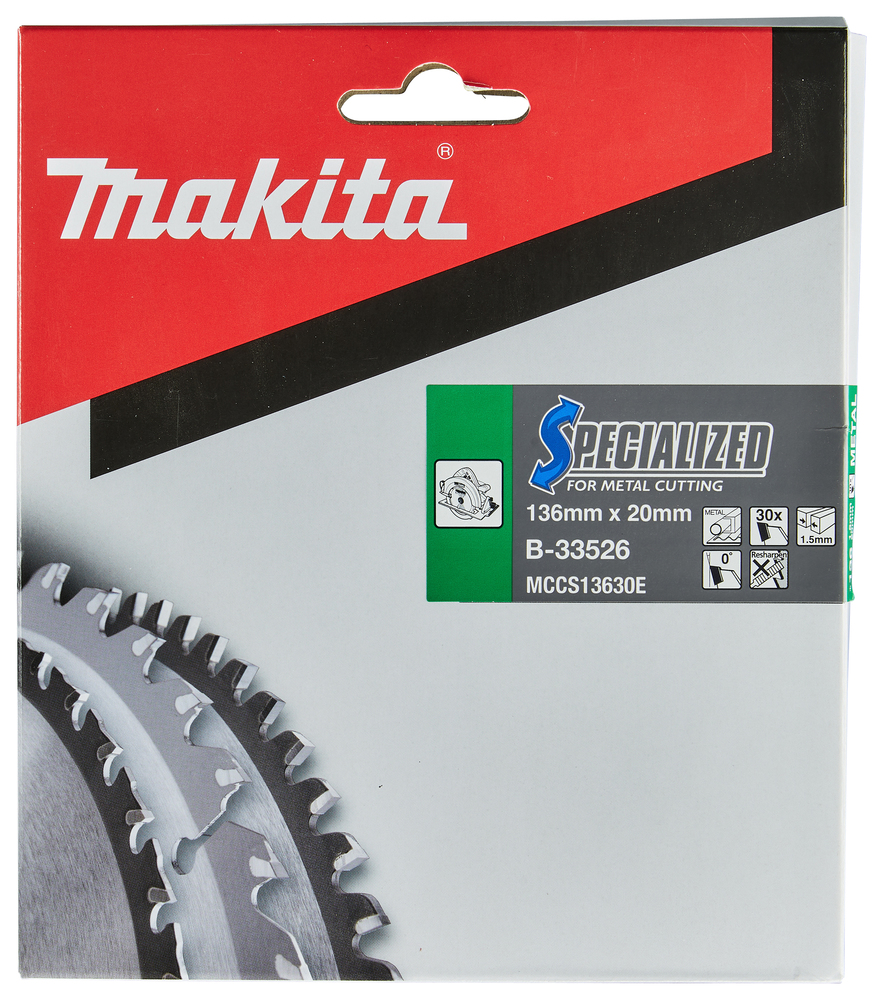 Pyörösahanterä Makita B-33526 136 x 20 x 1,5 mm, Z-30 metallille