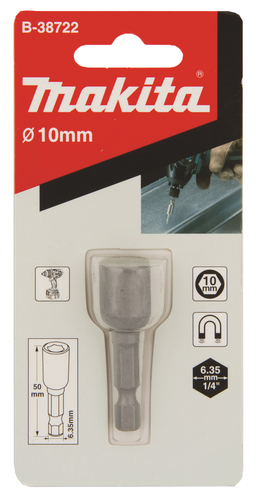Kuusiohylsy magneetilla Makita B-3872210x50mm, Ruuvikärkikiinnitys 1/4"