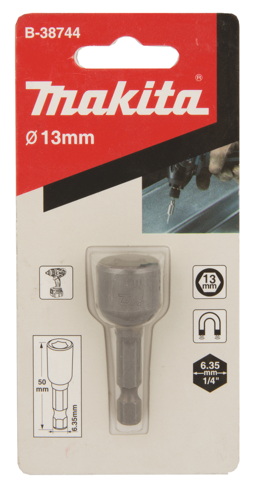 Kuusiohylsy magneetilla Makita B-3874413x50mm, Ruuvikärkikiinnitys 1/4"