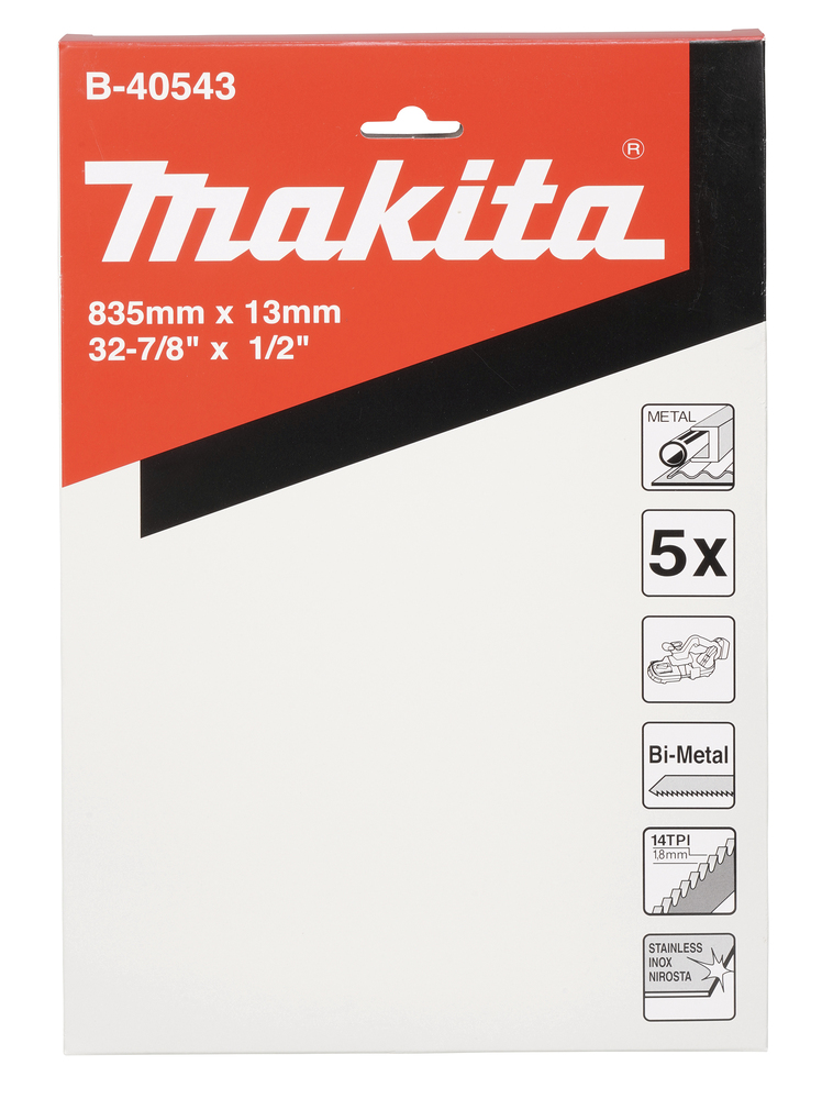 Vannesahanterä Makita B-40543 Bi-Metal 13x0,5x835mm, 14tpi, 4-6mm kova ja ruostumaton teräs, 5 kpl, DPB181, DPB182, DPB183