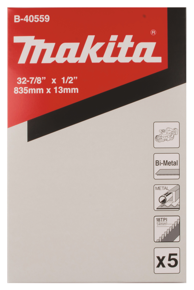 Vannesahanterä Makita B-40559 Bi-Metal 13x0,5x835mm, 18tpi, 2-3mm kova ja ruostumaton teräs, 5 kpl, DPB181, DPB182, DPB183