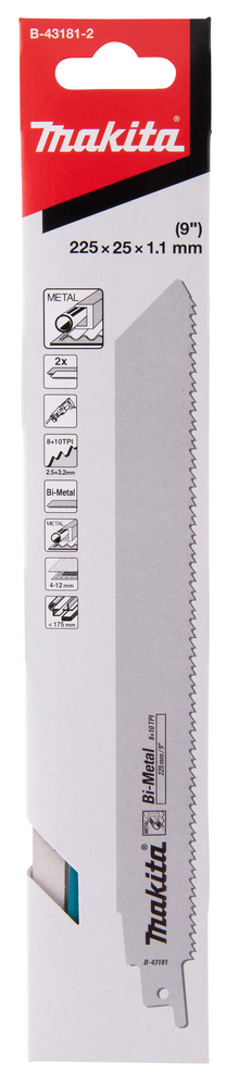 Hacksaw blade Makita B-43181-2 225x1,1mm BiM metal 4-12mm, (8+10pcs), 2pcs, (S1126CHF)