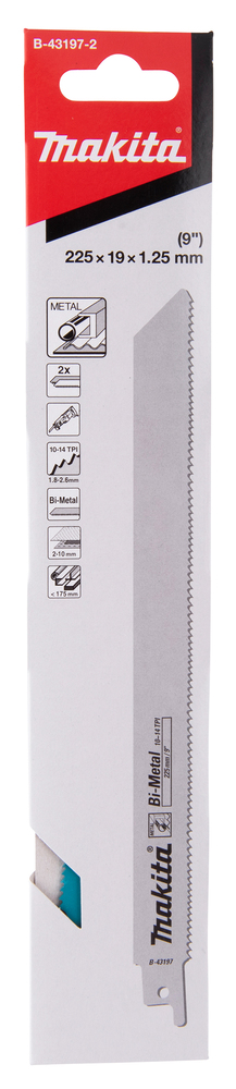 Hacksaw blade Makita B-43197-2 225x1,25mm BiM metal 2-10mm, (10-14tpi), 2pcs, (S1125VF)