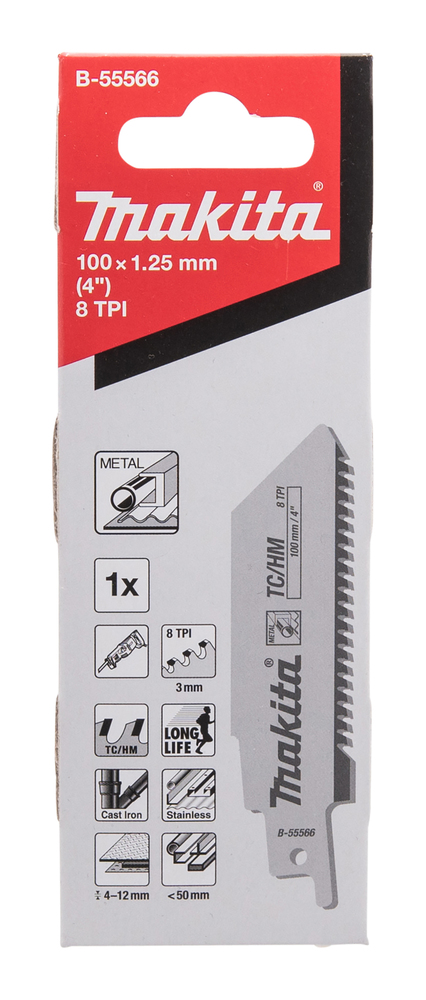 Hacksaw blade Makita B-55566 100x1,25mm HM metal, cast iron, stainless (8tpi), 1pc, (S555CHM)