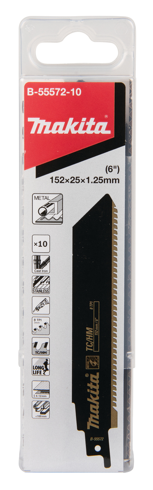 Hacksaw blade Makita B-55572-10152x1,25mm HM metal, cast iron, stainless (8tpi), 10pcs, (S955CHM)