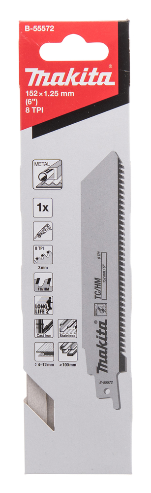 Hacksaw blade Makita B-55572 152x1,25mm HM metal, cast iron, stainless (8tpi), 1pc, (S955CHM)