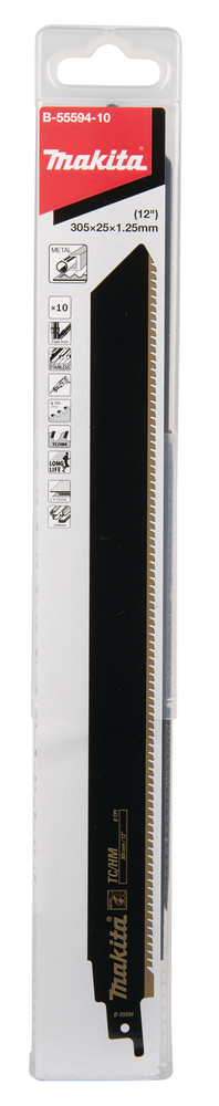 Hacksaw blade Makita B-55594-10 305x1,25mm HM metal, cast iron, stainless (8tpi), 10pcs, (S1255CHM)