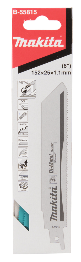 Hacksaw blade Makita B-55815 152x1,1mm, curved BiM metal 3-8mm, (14+18tpi), 5pcs, (S928BEF)