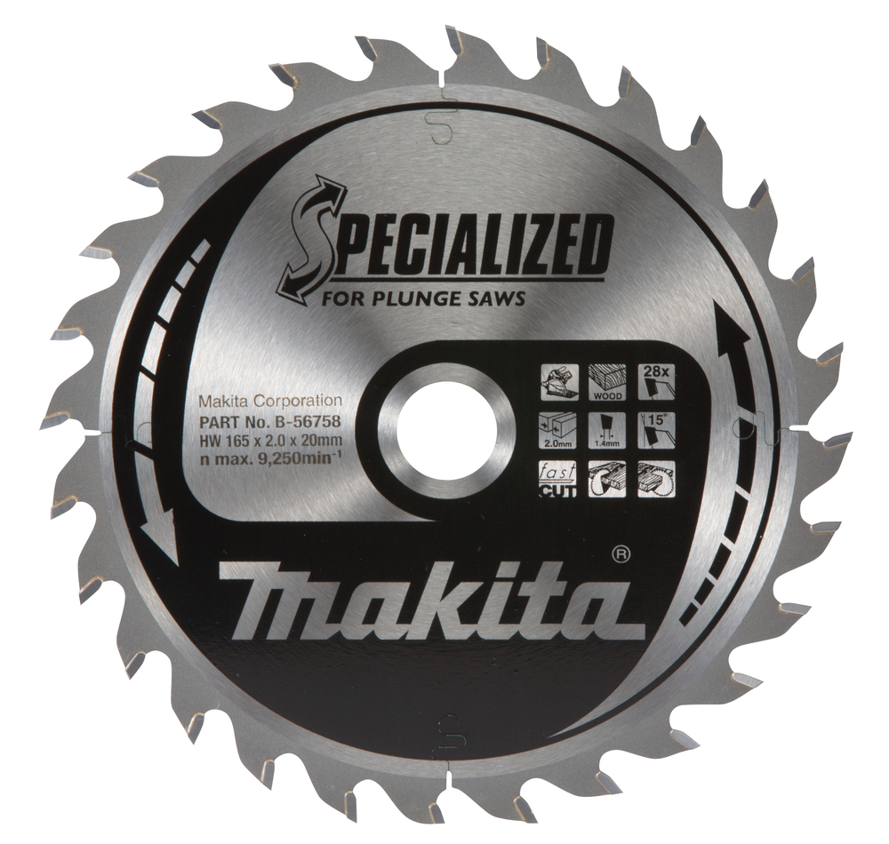 Pyörösahanterä Makita B-56699 165x20x2,0mm, Z-28 puulle, DSP600, DSP601 ja SP6000