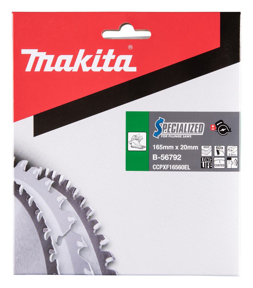 Pyörösahanterä Makita B-56792 165x20x2,0mm, Z-60 MDF pitkä käyttöikä, DSP600, DSP601 ja SP6000