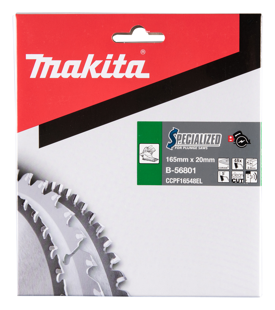 Pyörösahanterä Makita B-56801 165x20x2,0mm, Z-48 Corian levy, DSP600, DSP601 ja SP6000