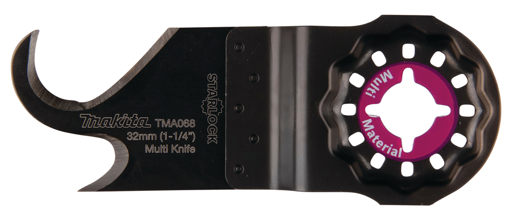 Veitsiterä Makita B-65012 koukulla HCS. Leikkaa työntämällä tai vetämällä esim. mattoa. TMA068, Starlock (ASZ32SC)