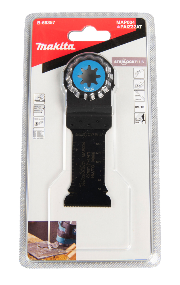 Sahanterä upotukseen Makita B-66357  leveys 32mm, HM, ruuvit, naulat, lasikuitu, RST. MAP004, Starlock Plus (PAIZ32AT)