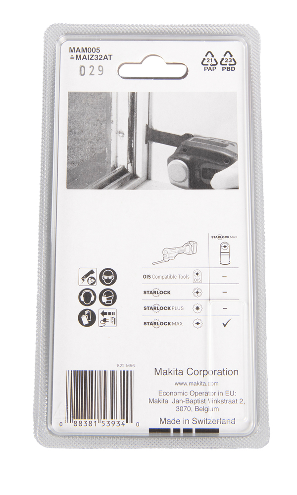 Sahanterä, upotukseen, Makita B-66444 leveys 32mm, HM, ruuvit, naulat, lasikuitu, RST. MAM005, Starlock Max (MAIZ32AT)