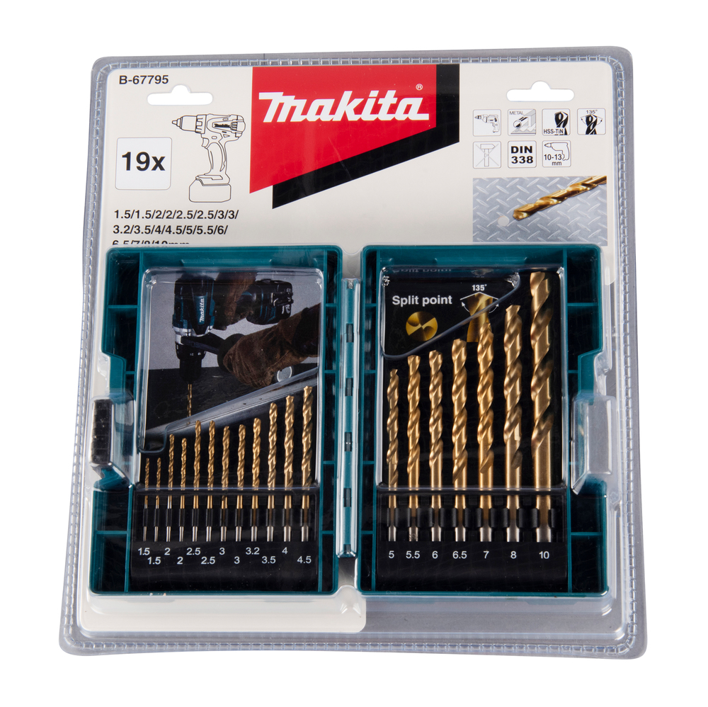 Metal drill bit set Makita B-67795 HSS-Tin 19-pieces, 1,5-10mm
