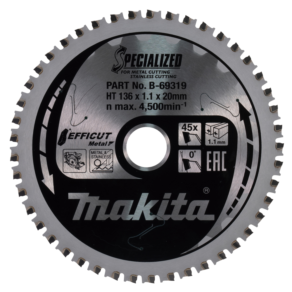 Circular saw blade Makita B-69319 136 x 20 x 1,1 mm, Z-45 for stainless steel under 2 mm, EFFICUT