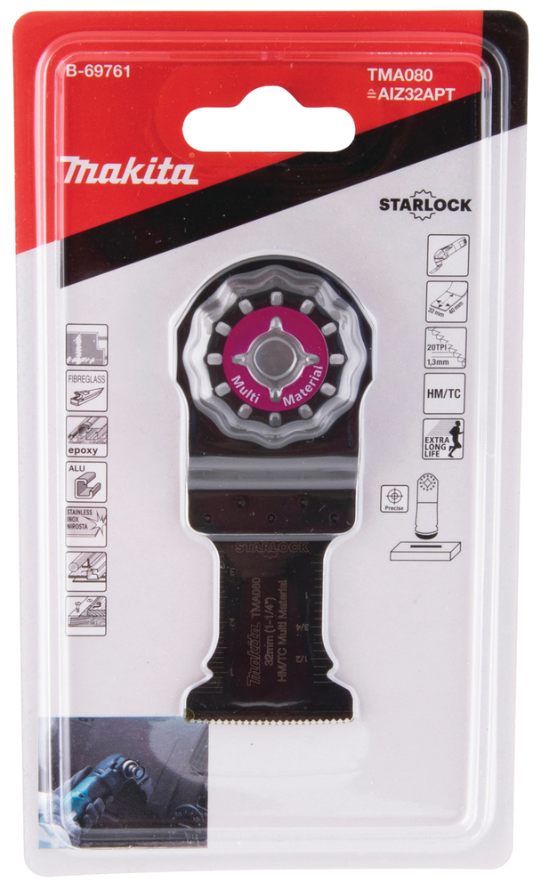 Sahanterä, upotukseen Makita B-69761 kaareva, leveys 32mm, HM, ruuvit, naulat, lasikuitu, RST. TMA080, Starlock