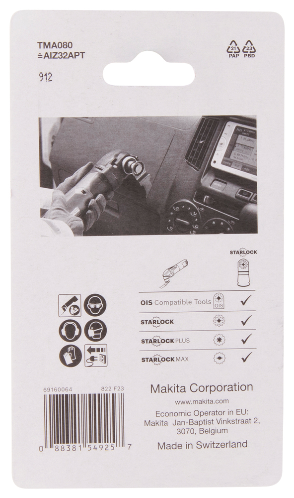 Sahanterä, upotukseen Makita B-69761 kaareva, leveys 32mm, HM, ruuvit, naulat, lasikuitu, RST. TMA080, Starlock