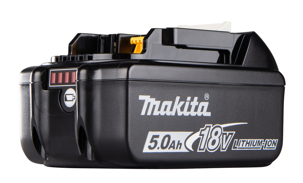 Akku Makita BL1850B, 18V, 5,0 Ah, Li-Ion, liukulukitus, kapasiteettinäyttö