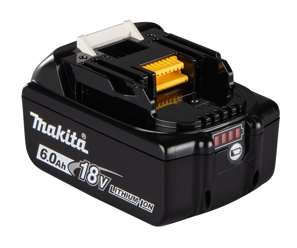 Akku Makita BL1860B-4, 18V, 6,0 Ah, Li-Ion, liukulukitus, kapasiteettinäyttö