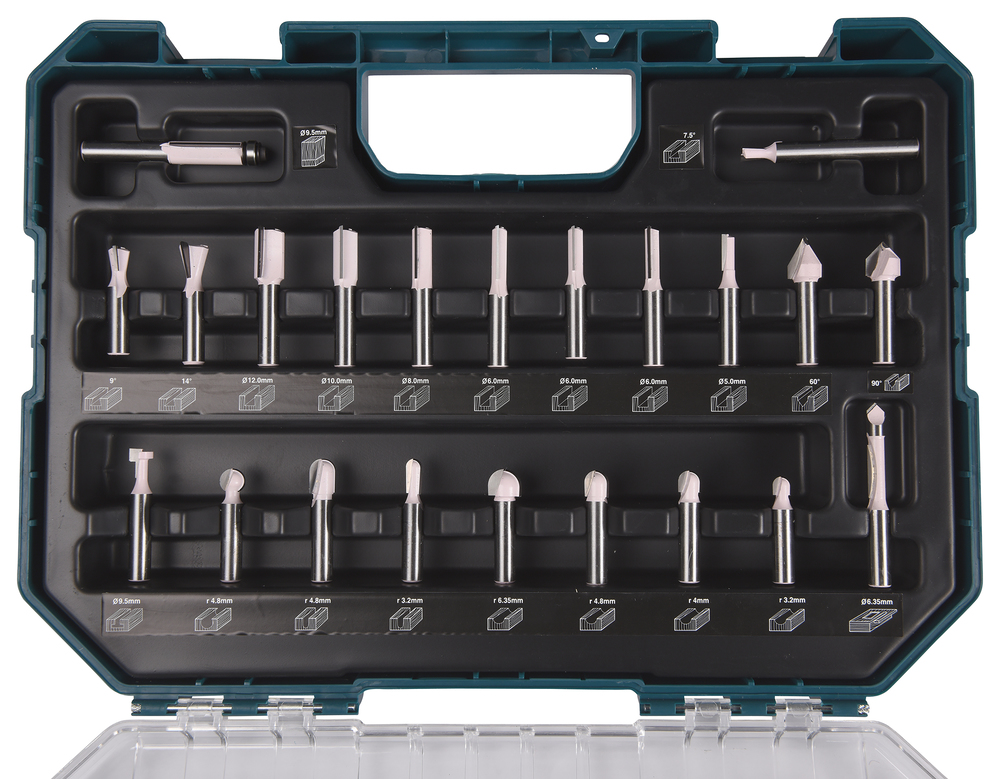 Milling cutter set Makita D-74784 22 pieces, spindle 8mm, for shaping