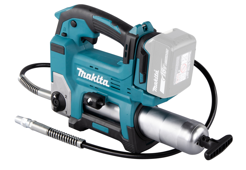 Grease gun Makita DGP180Z 18V. Maximum pressure 690 bar, flow rate 290ml/min, hose 120cm, shoulder strap. Body version