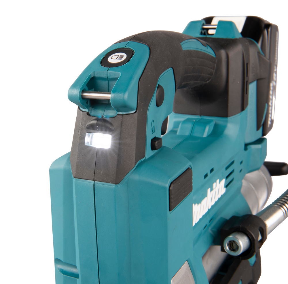 Grease gun Makita DGP180Z 18V. Maximum pressure 690 bar, flow rate 290ml/min, hose 120cm, shoulder strap. Body version