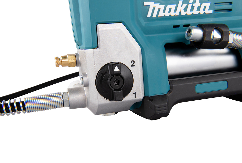 Grease gun Makita DGP180Z 18V. Maximum pressure 690 bar, flow rate 290ml/min, hose 120cm, shoulder strap. Body version