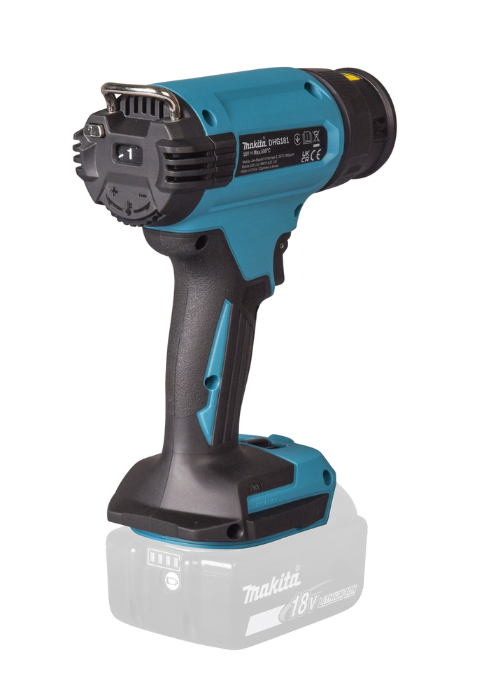 Kuumailmapuhallin Makita DHG181ZJ 18V, 150-550C°, 120/220l/min, neljä suulaketta. Runkoversio