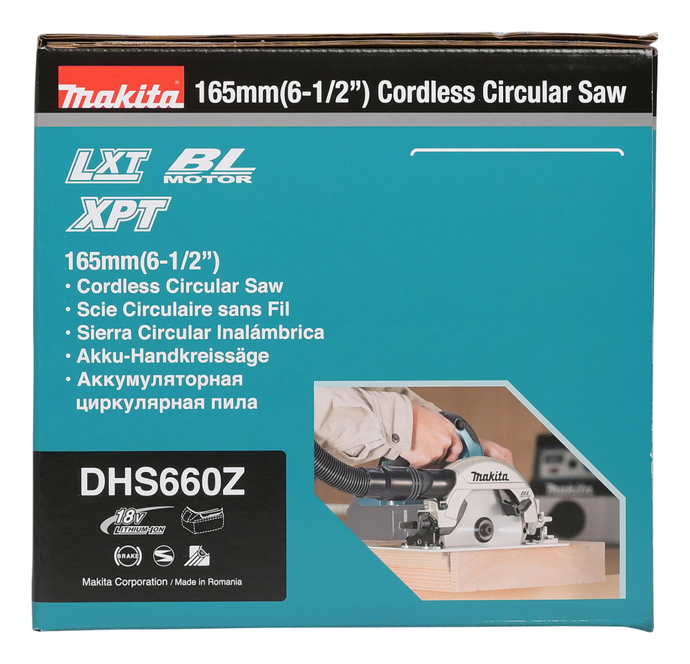 Pyörösaha puulle Makita DHS660Z 18V, hiiliharjaton, sahaus 57mm, terä 165x20 Z=25. Runkoversio