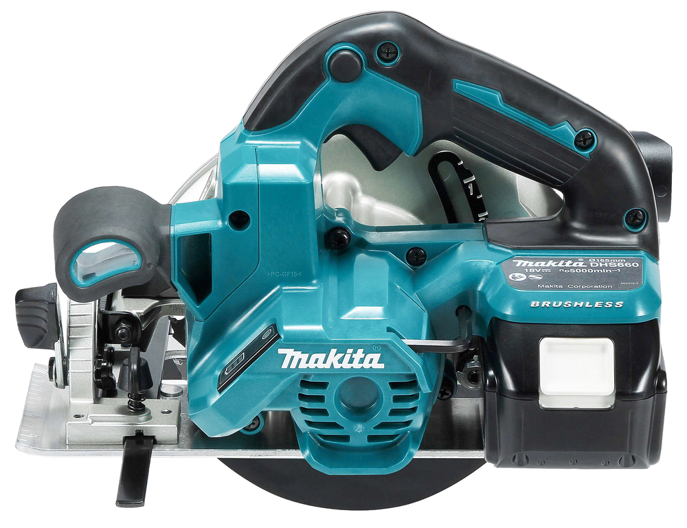Pyörösaha puulle Makita DHS660Z 18V, hiiliharjaton, sahaus 57mm, terä 165x20 Z=25. Runkoversio