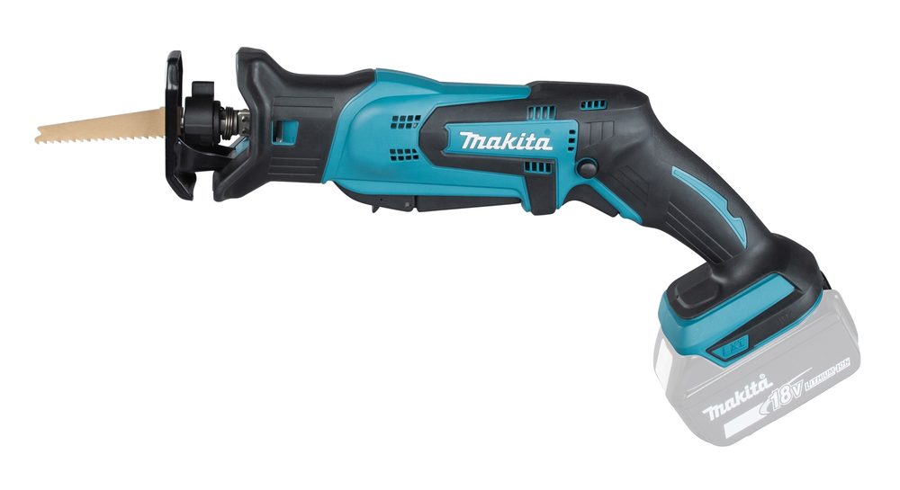 Puukkosaha Makita DJR183Z 18V, kaksi käyttökytkintä, 1,7kg, puukkosahanterille. Runkoversio