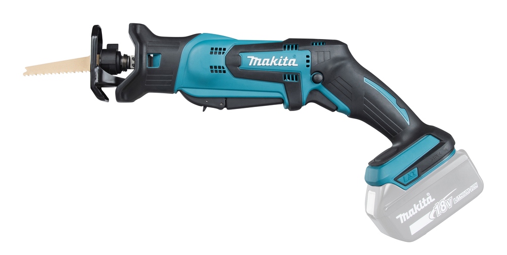 Puukkosaha Makita DJR183Z 18V, kaksi käyttökytkintä, 1,7kg, puukkosahanterille. Runkoversio
