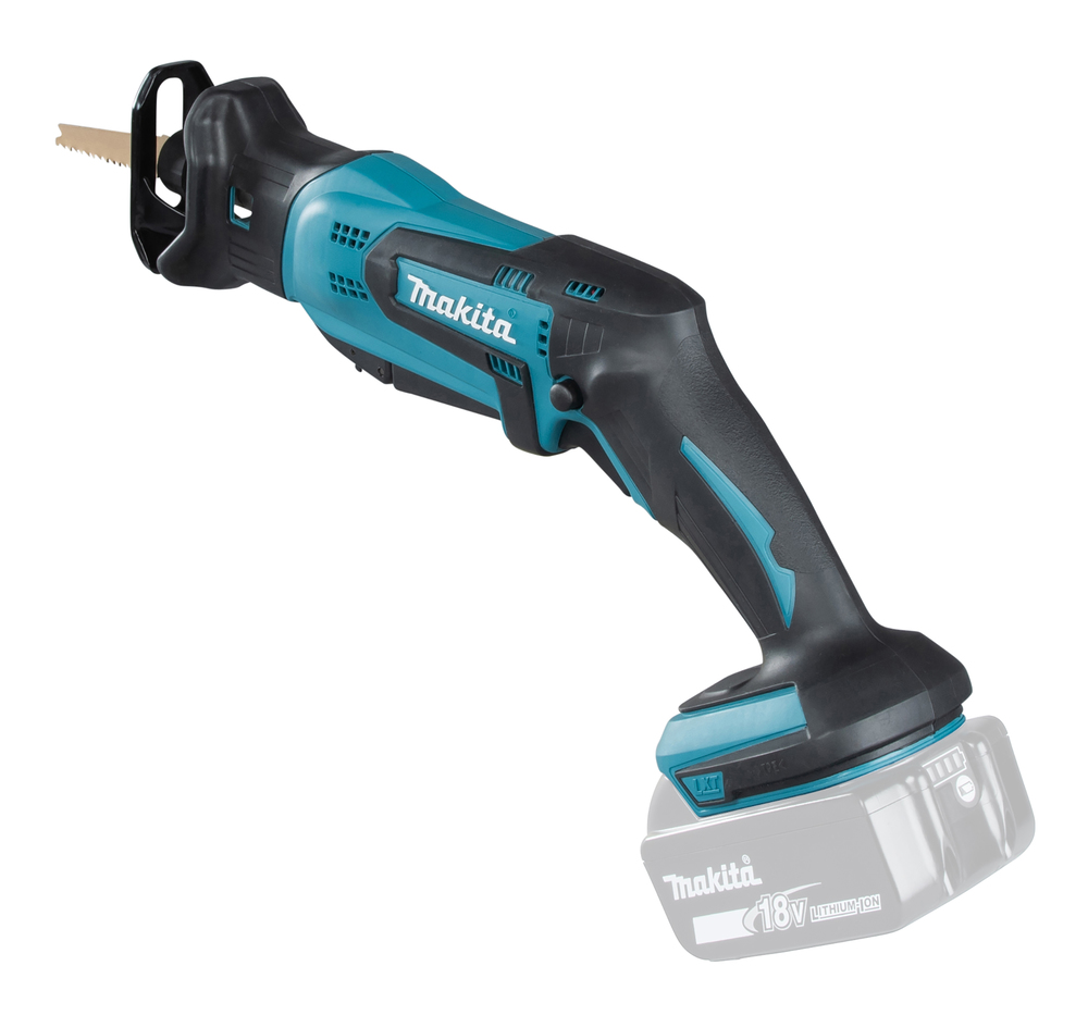 Puukkosaha Makita DJR183Z 18V, kaksi käyttökytkintä, 1,7kg, puukkosahanterille. Runkoversio