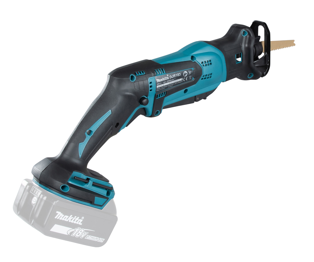 Puukkosaha Makita DJR183Z 18V, kaksi käyttökytkintä, 1,7kg, puukkosahanterille. Runkoversio