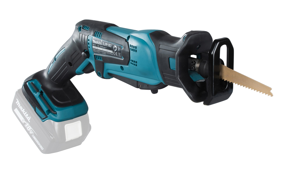 Puukkosaha Makita DJR183Z 18V, kaksi käyttökytkintä, 1,7kg, puukkosahanterille. Runkoversio