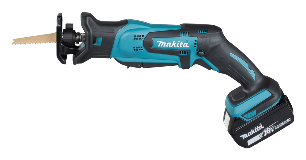 Puukkosaha Makita DJR183Z 18V, kaksi käyttökytkintä, 1,7kg, puukkosahanterille. Runkoversio