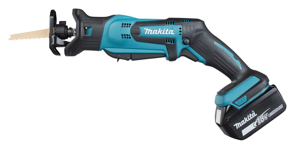 Puukkosaha Makita DJR183Z 18V, kaksi käyttökytkintä, 1,7kg, puukkosahanterille. Runkoversio