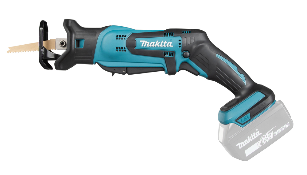 Puukkosaha Makita DJR185Z 18V, kaksi käyttökytkintä, 1,7kg, pisto- ja puukkosahanterille. Runkoversio