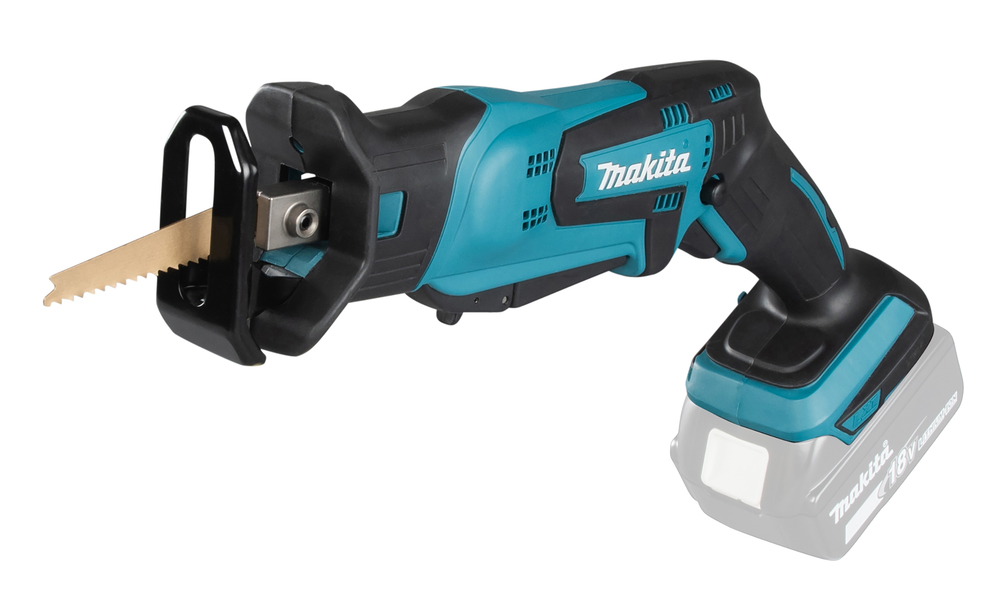 Puukkosaha Makita DJR185Z 18V, kaksi käyttökytkintä, 1,7kg, pisto- ja puukkosahanterille. Runkoversio