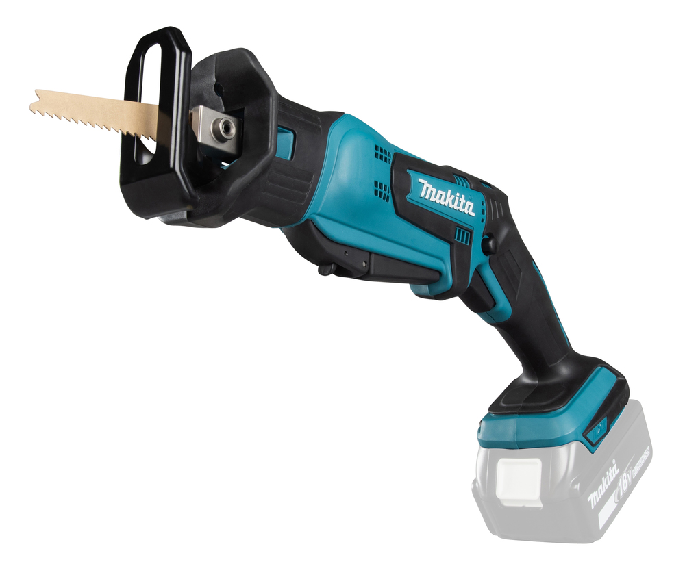 Puukkosaha Makita DJR185Z 18V, kaksi käyttökytkintä, 1,7kg, pisto- ja puukkosahanterille. Runkoversio